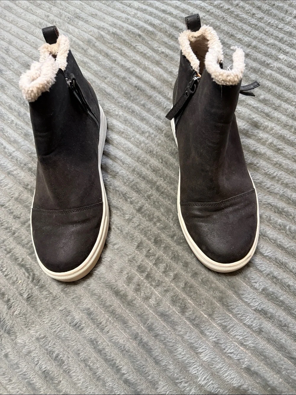 Yellow Box Black Ankle Booties with Cream Faux-Shearling Trim